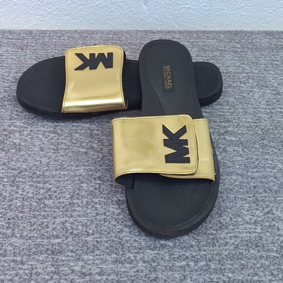 Michael Kors Gold with Black Letters Slides--Boiler UP - Picture 1 of 7